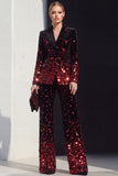 Sparkly Black Champagne Peak Lapel 2 Piece Beaded Prom Suits
