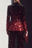 Sparkly Black Champagne Peak Lapel 2 Piece Beaded Prom Suits