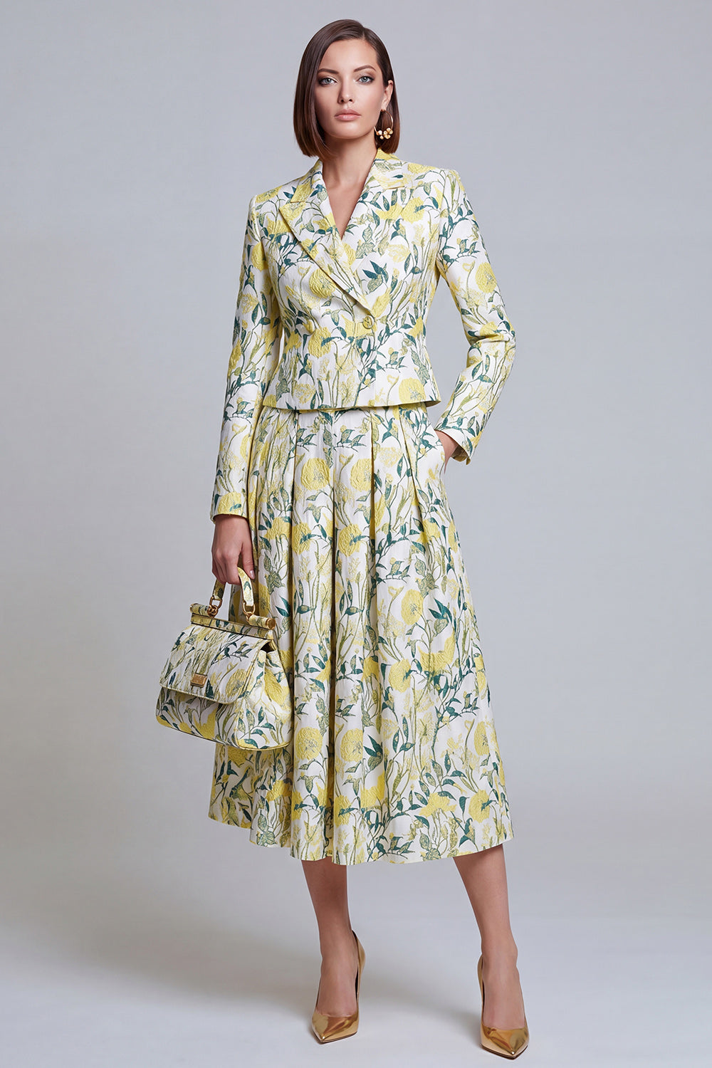 Ivory Yellow Flower Peak Lapel Single Breasted Prom Suits with Pockets