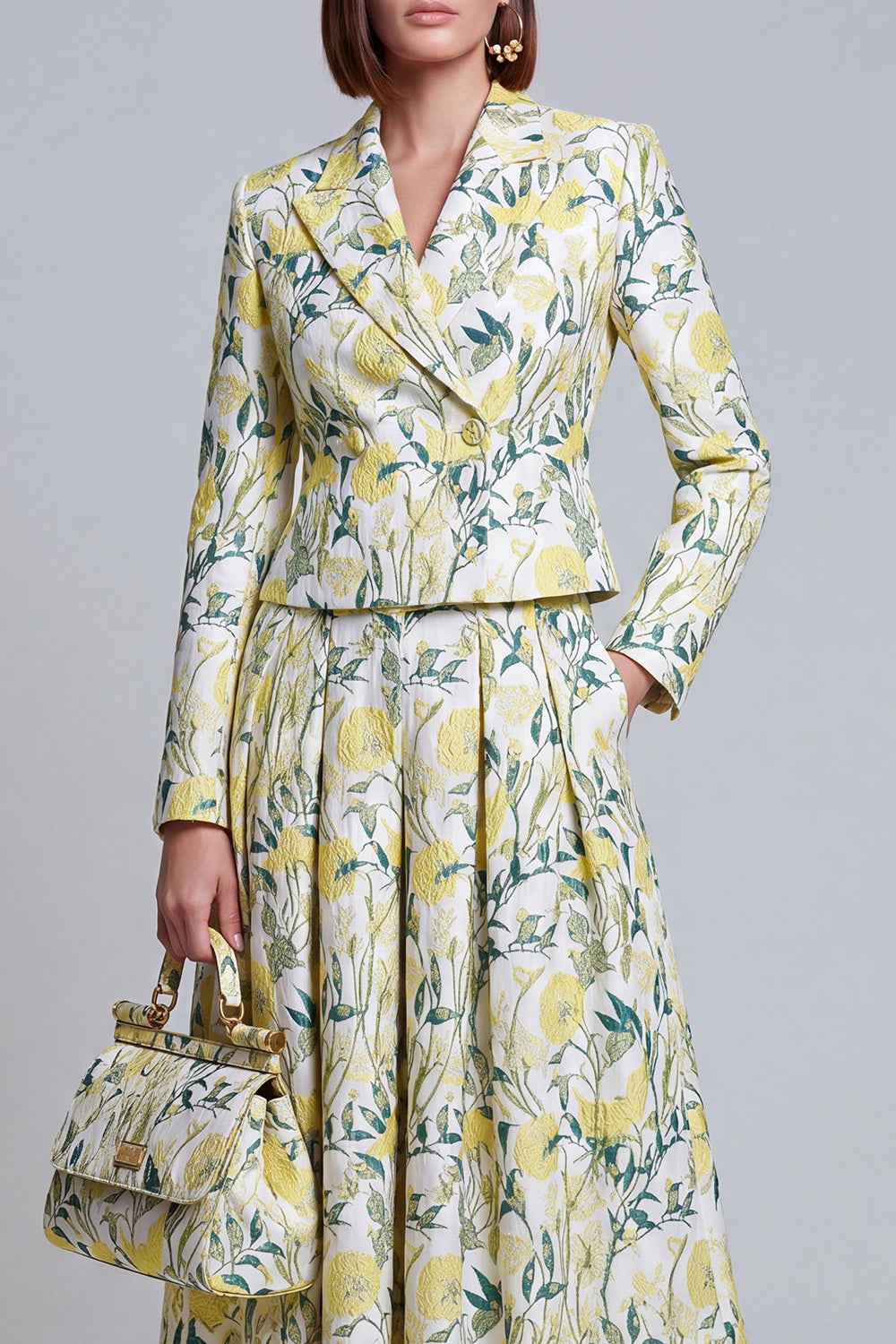 Ivory Yellow Flower Peak Lapel Single Breasted Prom Suits with Pockets