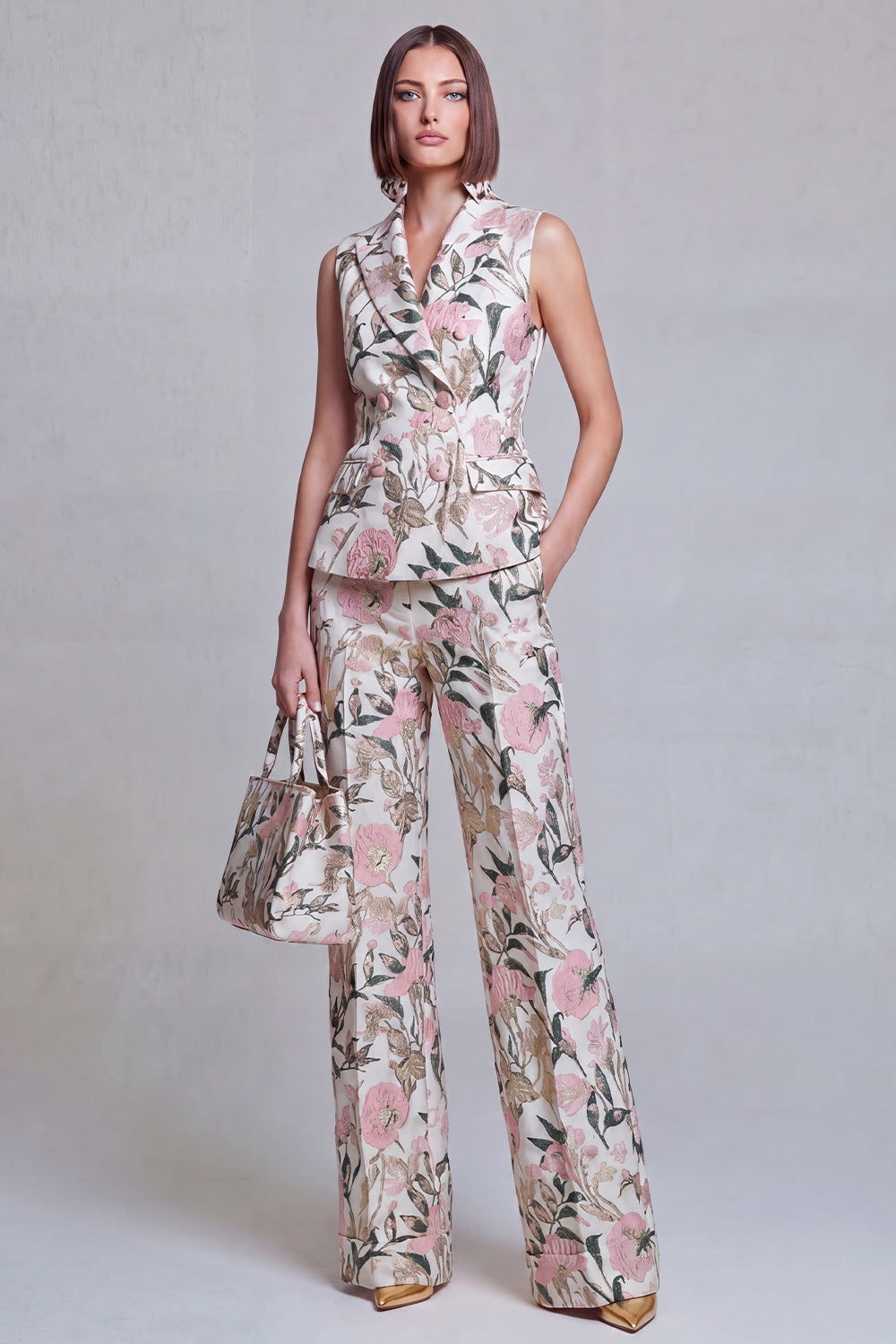 Grey Blue Flower Peak Lapel Double Breasted Prom Suits