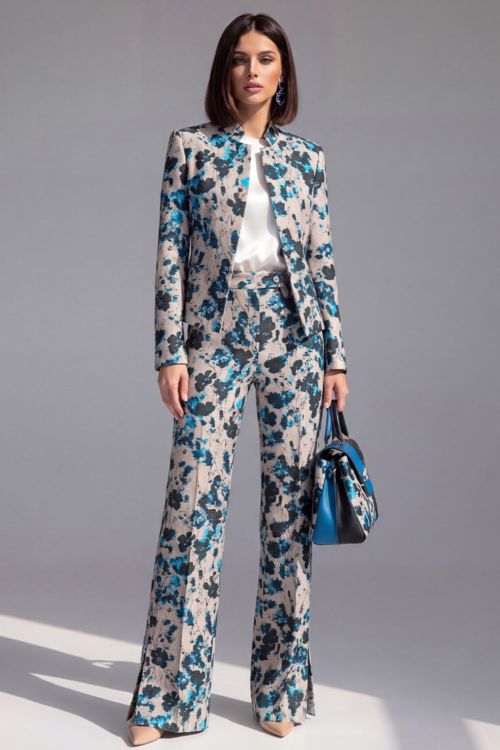 2 Piece Dusty Green Floral Slim Fit Prom Suits