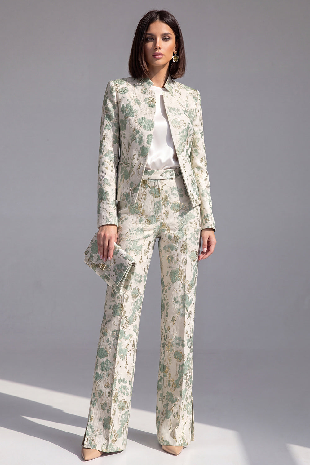 2 Piece Dusty Green Floral Slim Fit Prom Suits