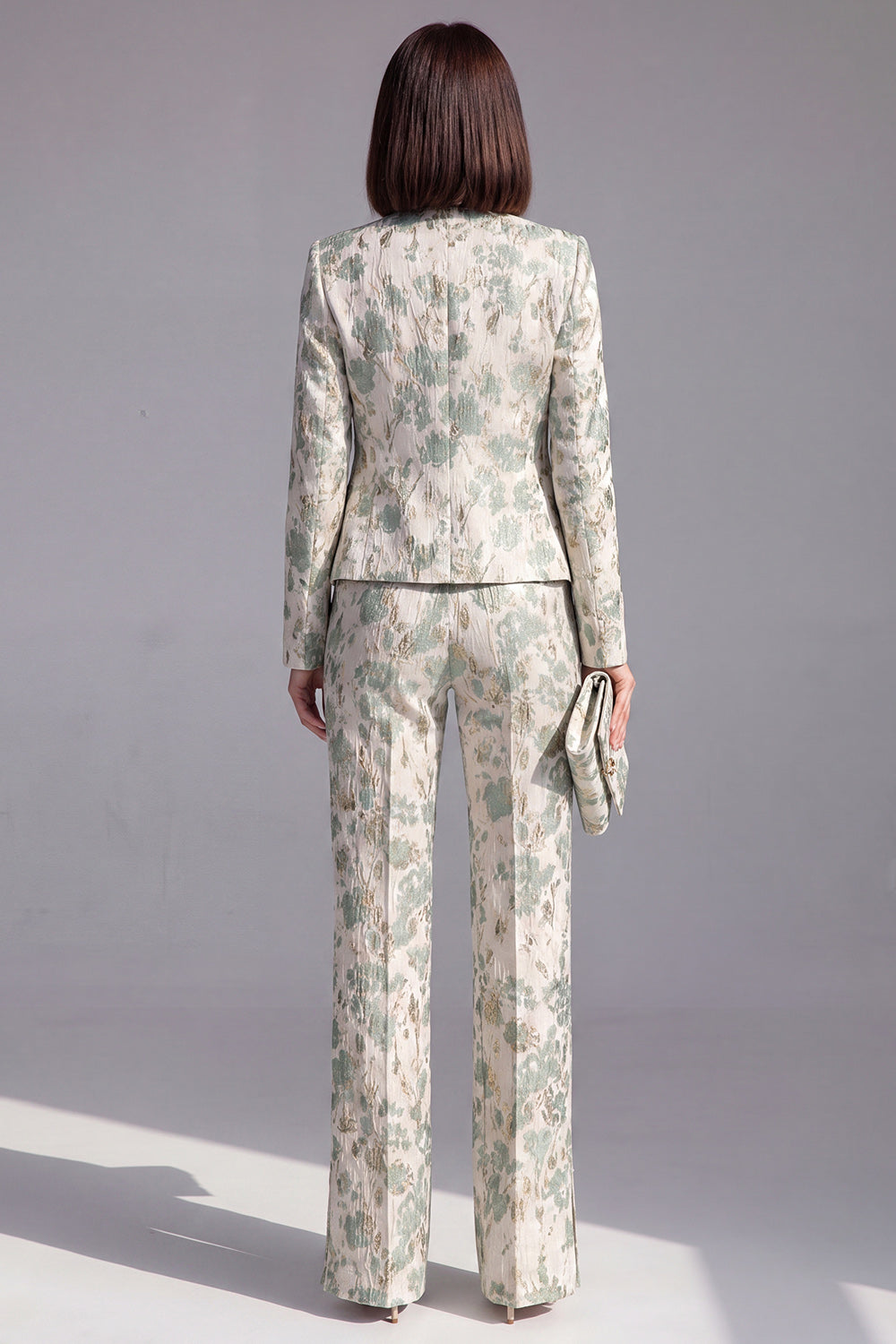 2 Piece Dusty Green Floral Slim Fit Prom Suits