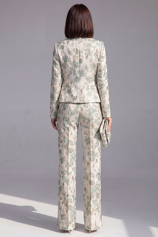 2 Piece Dusty Green Floral Slim Fit Prom Suits
