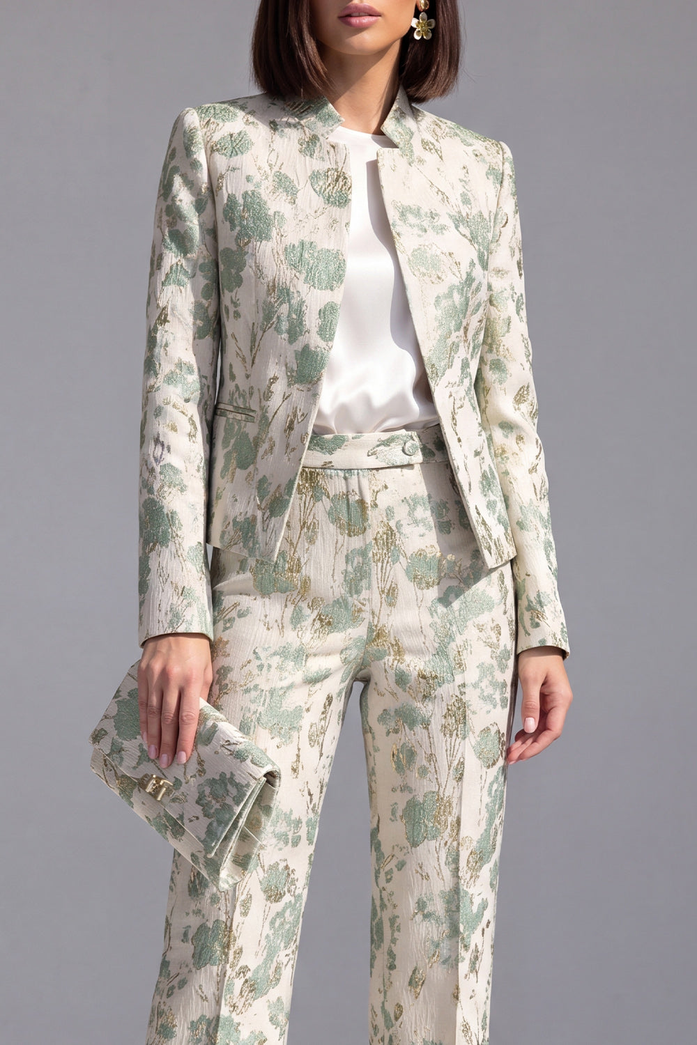 2 Piece Dusty Green Floral Slim Fit Prom Suits