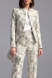 2 Piece Dusty Green Floral Slim Fit Prom Suits