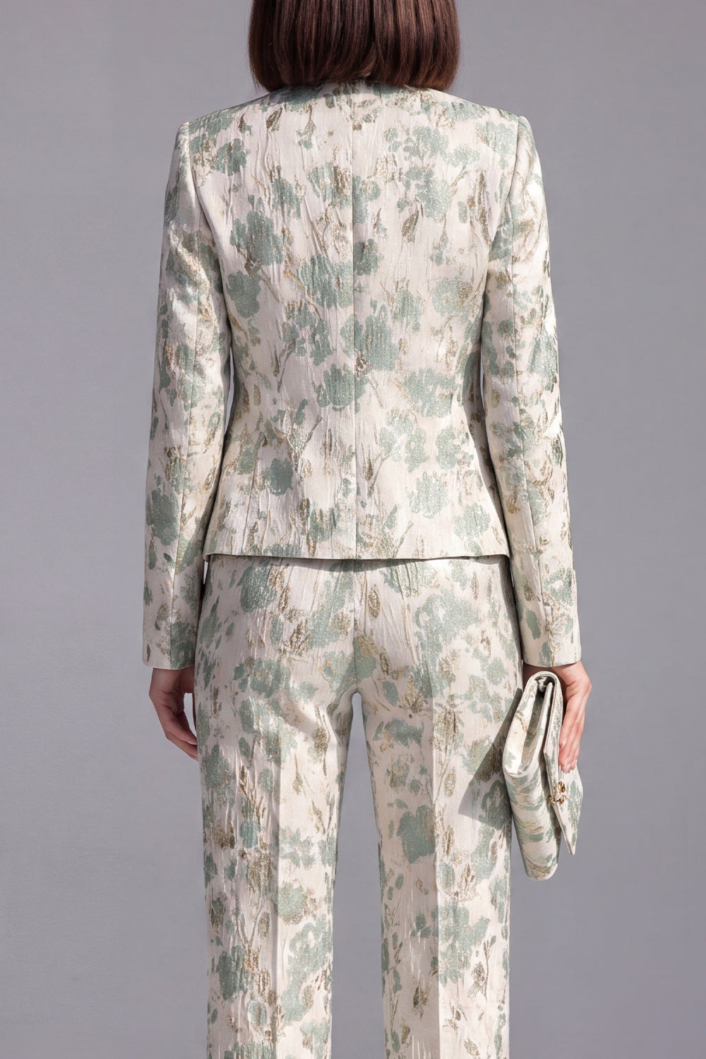 2 Piece Dusty Green Floral Slim Fit Prom Suits