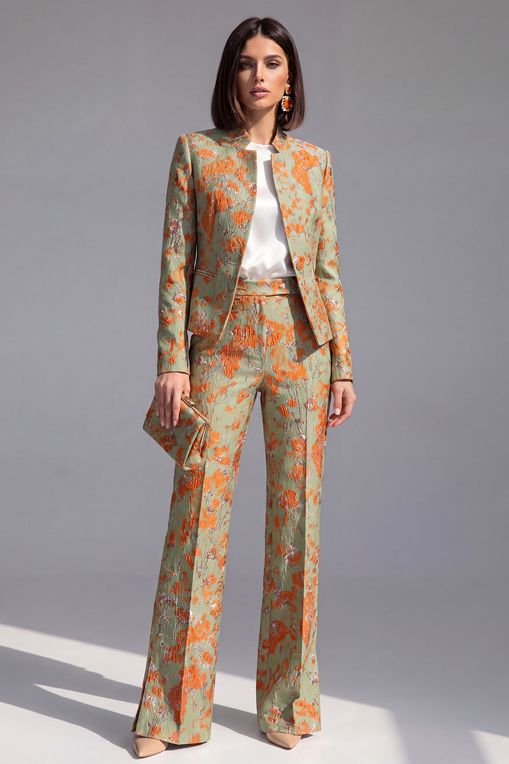 2 Piece Dusty Green Floral Slim Fit Prom Suits