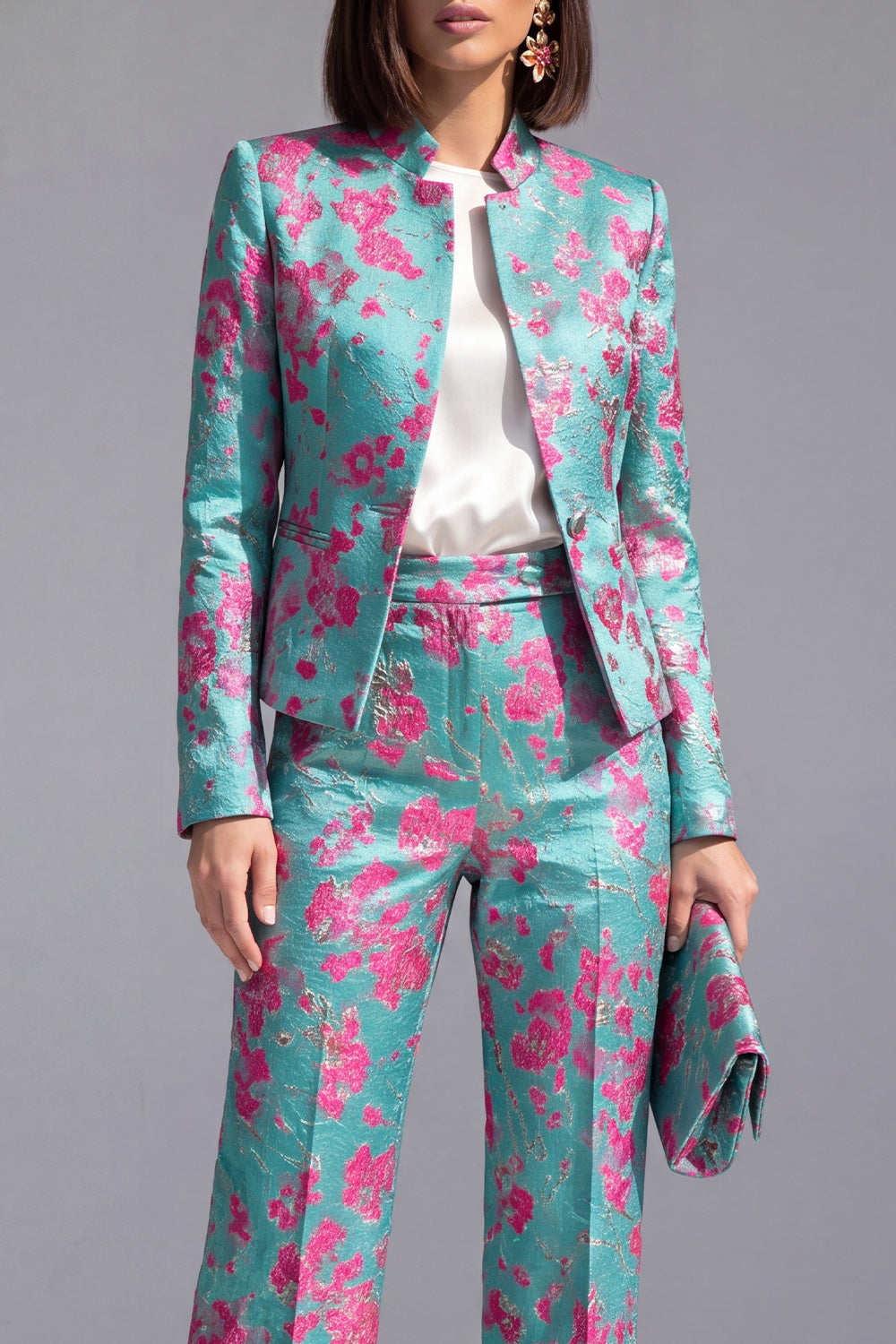 2 Piece Dusty Green Floral Slim Fit Prom Suits