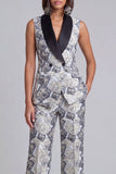 2 Piece Blue Floral Shawl Lapel Double Breasted Prom Suits with Pockets