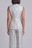 2 Piece Blue Floral Shawl Lapel Double Breasted Prom Suits with Pockets