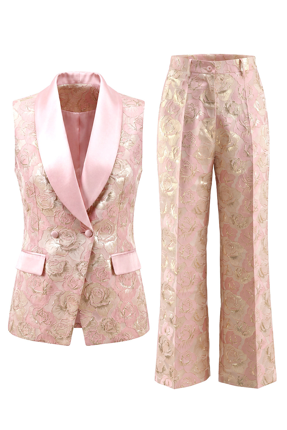 2 Piece Blue Floral Shawl Lapel Double Breasted Prom Suits with Pockets