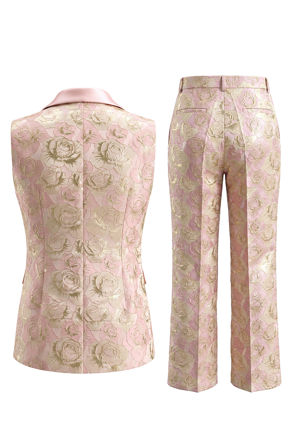 2 Piece Blue Floral Shawl Lapel Double Breasted Prom Suits with Pockets