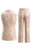 2 Piece Blue Floral Shawl Lapel Double Breasted Prom Suits with Pockets