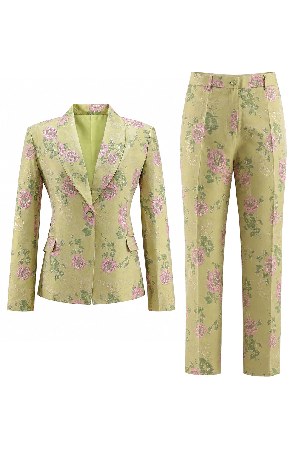 Sage Green Shawl Lapel 2 Piece Single Breasted Wide Leg Prom Suits