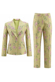 Sage Green Shawl Lapel 2 Piece Single Breasted Wide Leg Prom Suits