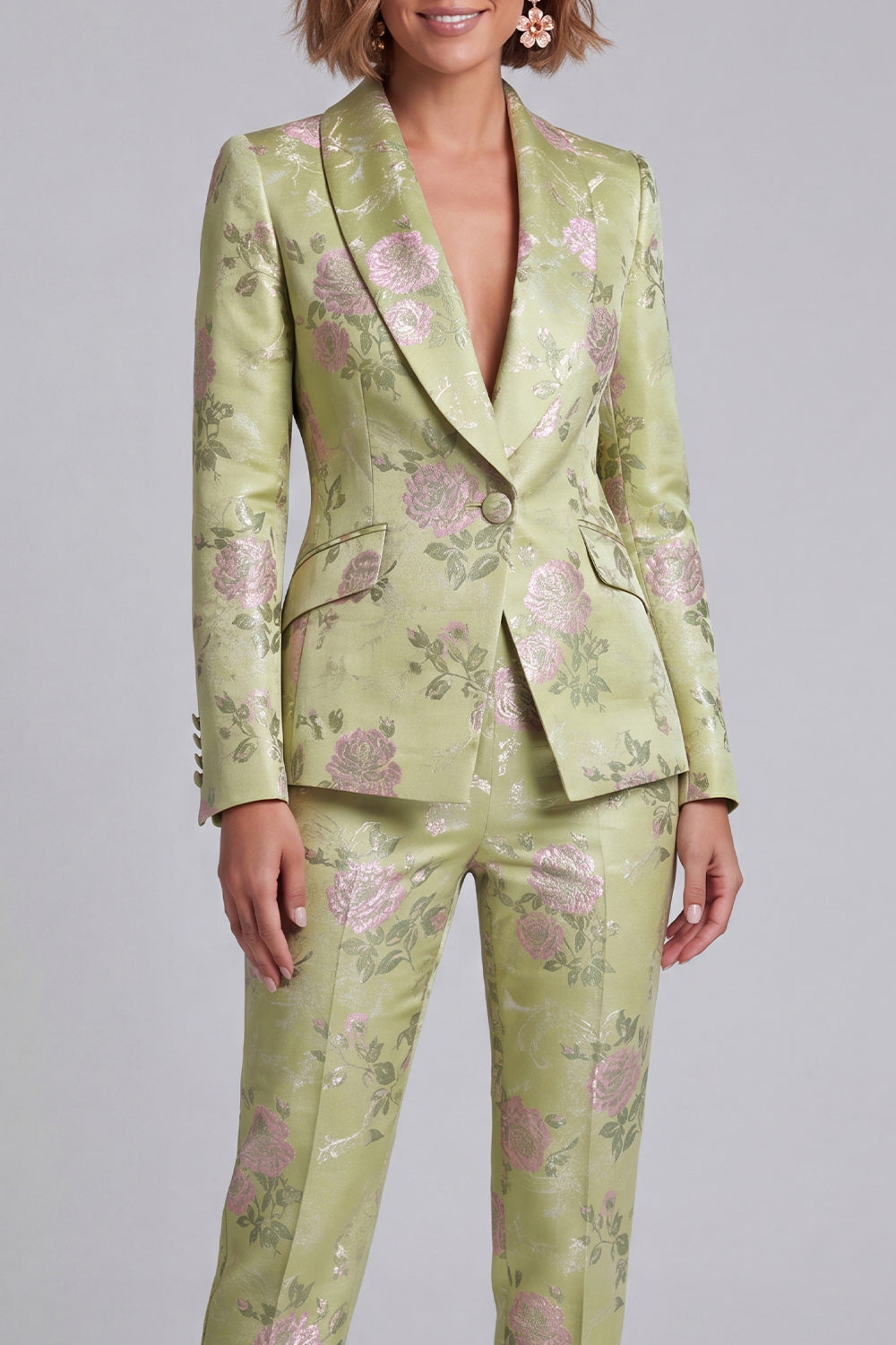 Sage Green Shawl Lapel 2 Piece Single Breasted Wide Leg Prom Suits