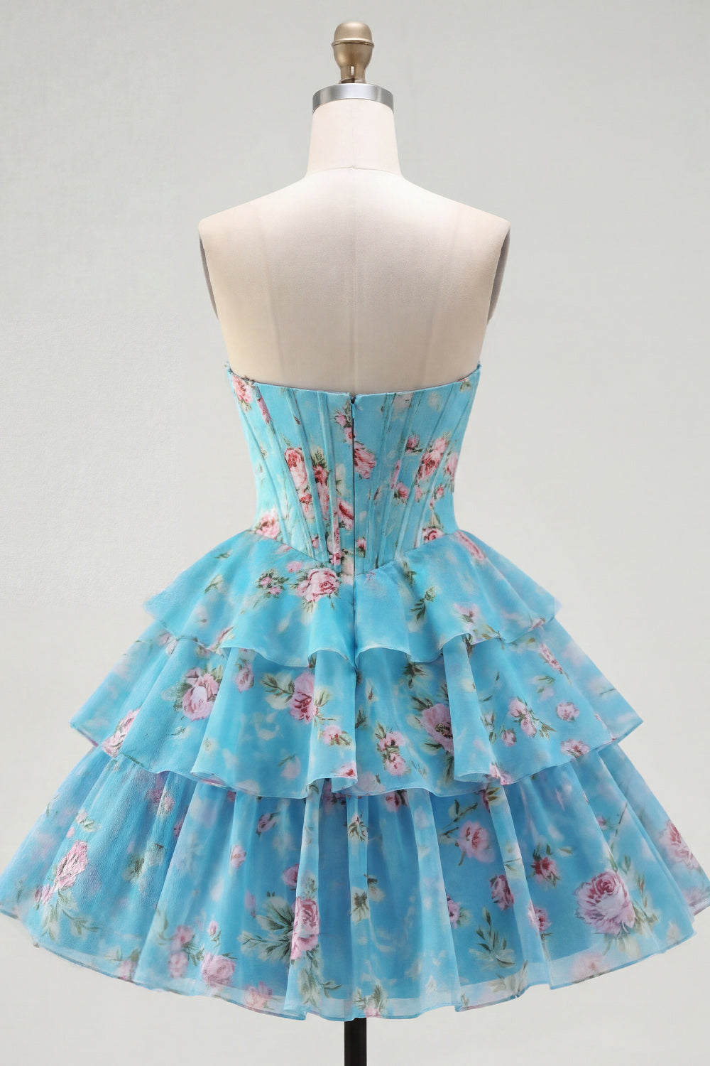 Yellow A Line Floral Corset Short Fringed Strapless Homecoming Dress with Ruffles
