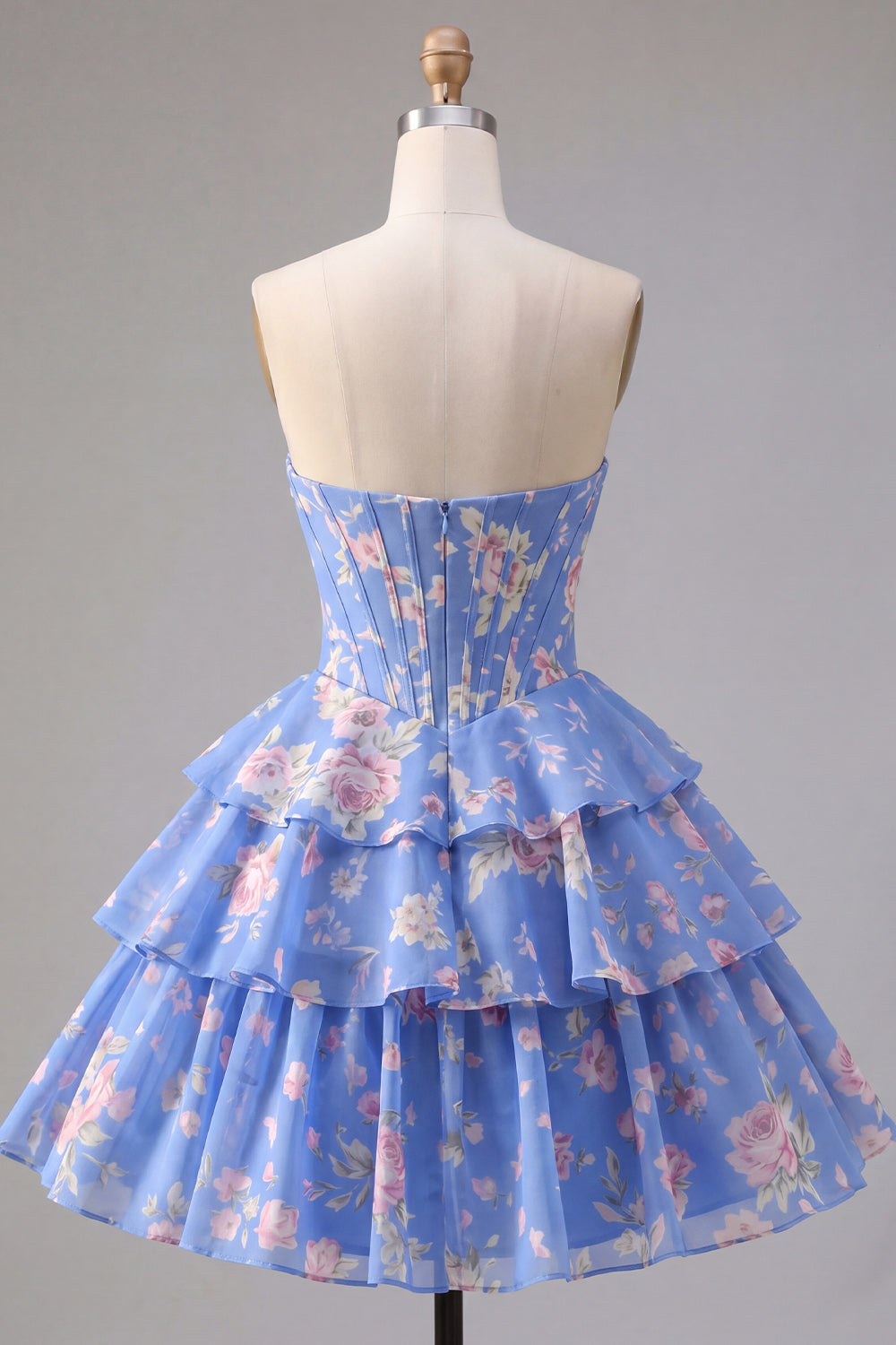 Yellow A Line Floral Corset Short Fringed Strapless Homecoming Dress with Ruffles