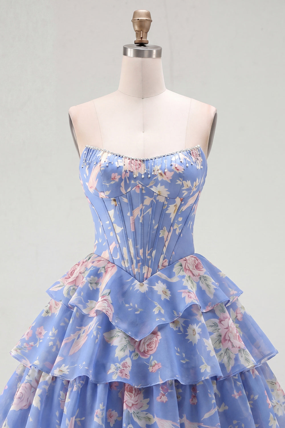 Yellow A Line Floral Corset Short Fringed Strapless Homecoming Dress with Ruffles
