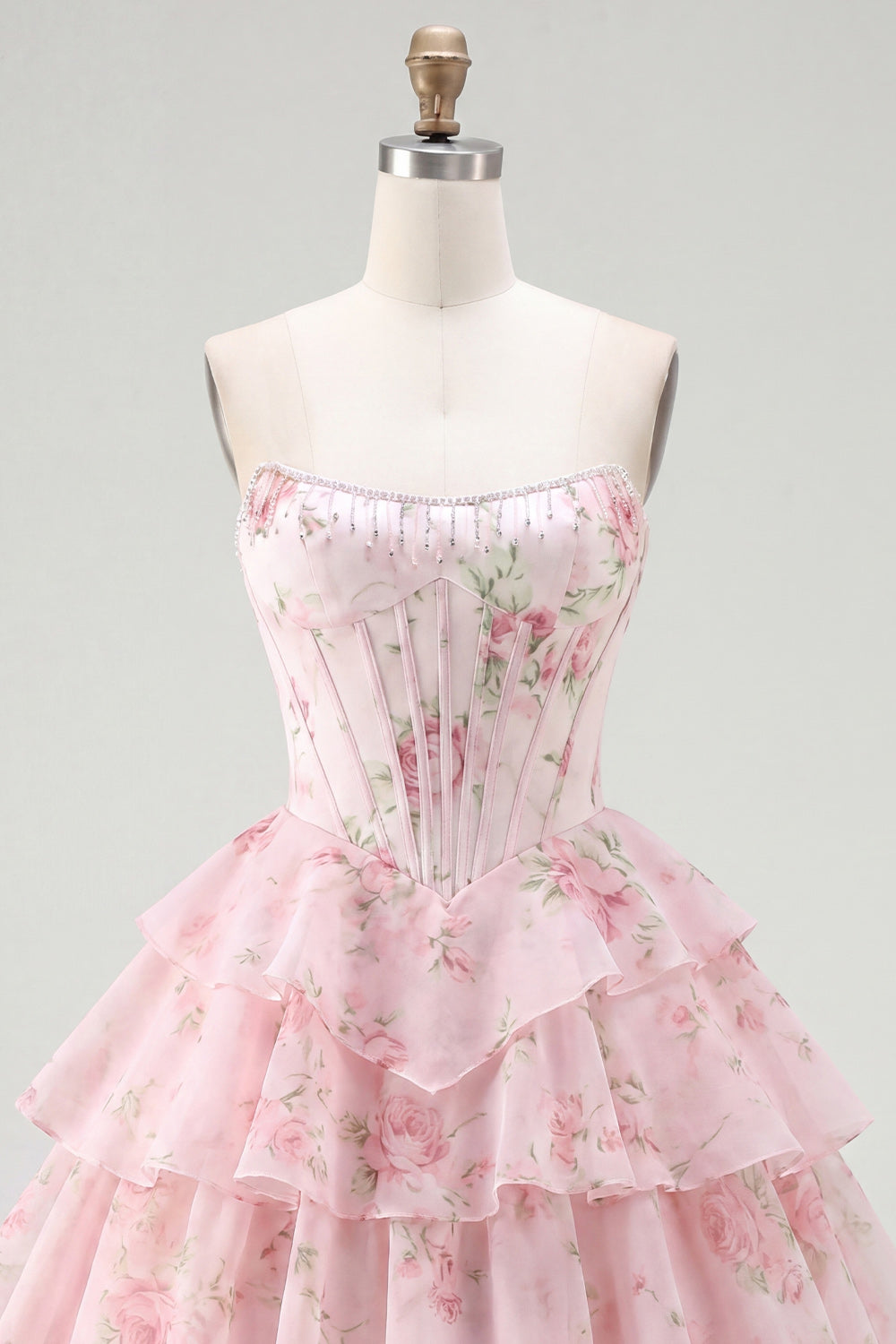 Yellow A Line Floral Corset Short Fringed Strapless Homecoming Dress with Ruffles