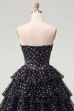 White Polka Dots A Line Strapless Short Corset Homecoming Dress with Ruffles