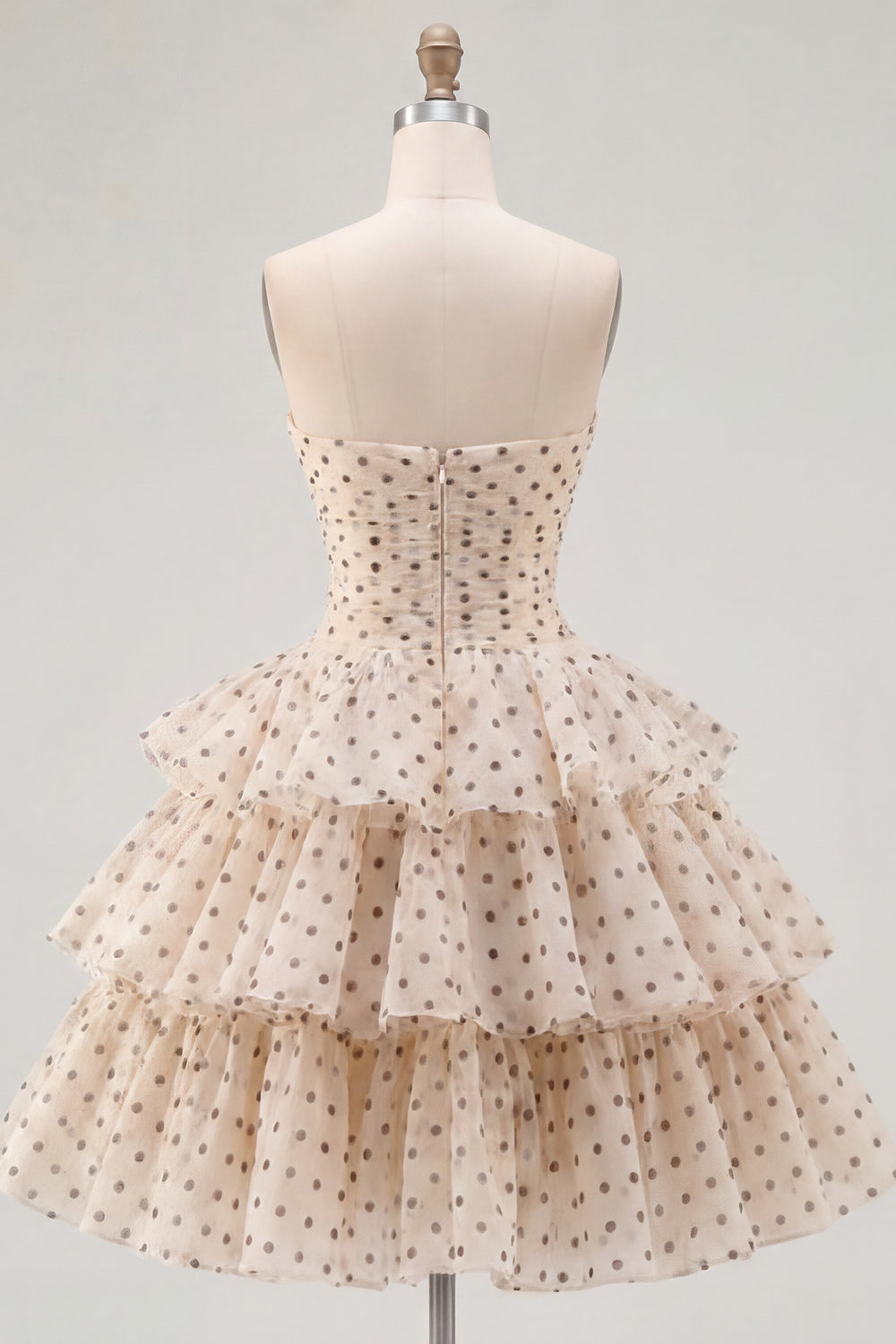 Apricot and Black Dot A Line Strapless Short Keyhole Homecoming Dress
