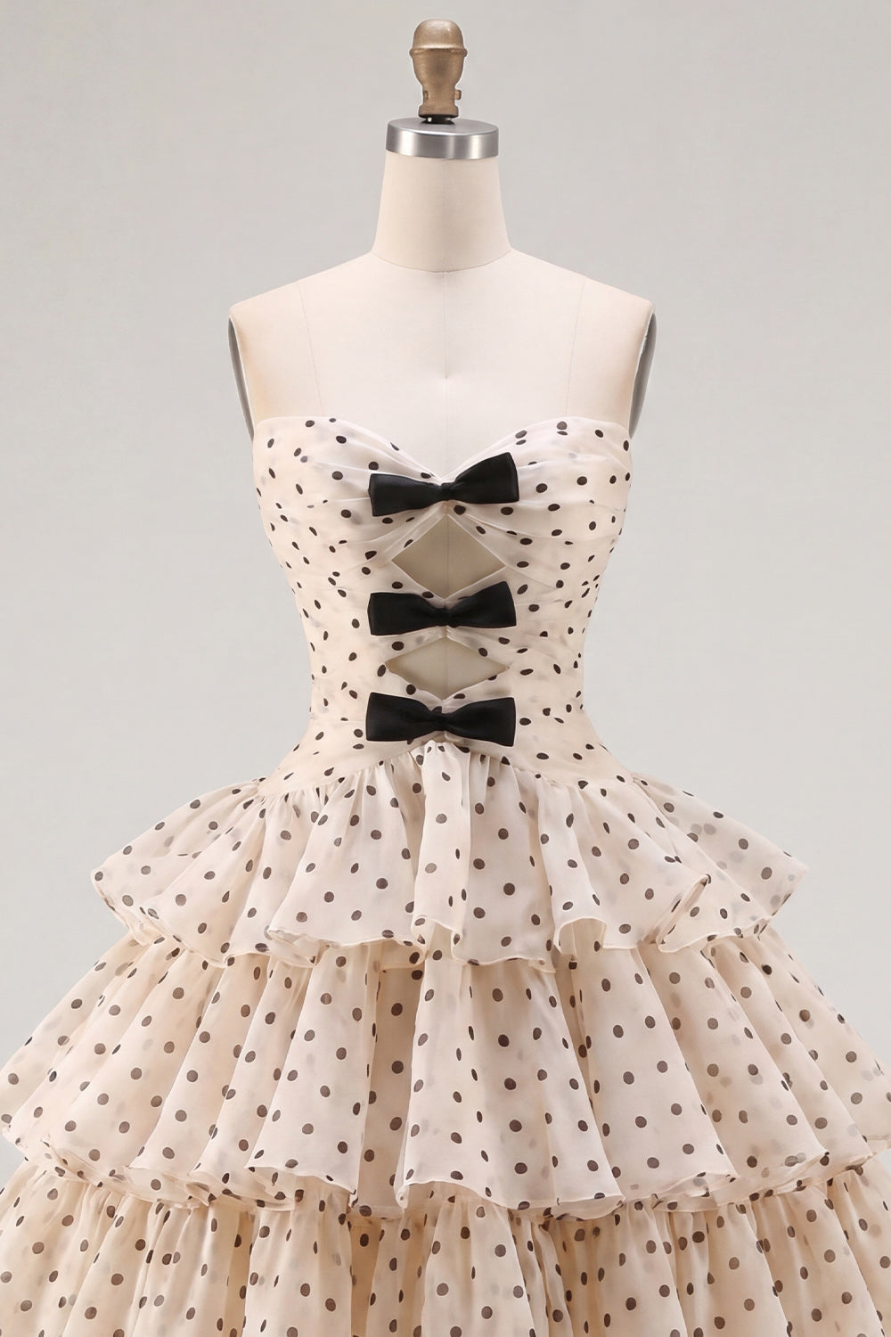 Apricot and Black Dot A Line Strapless Short Keyhole Homecoming Dress