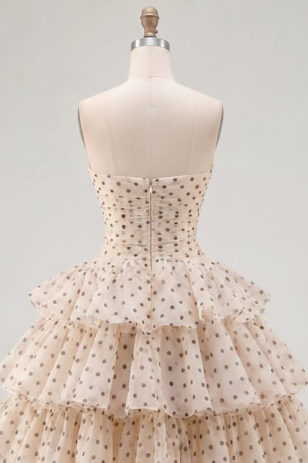 Apricot and Black Dot A Line Strapless Short Keyhole Homecoming Dress