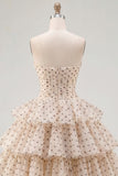 Apricot and Black Dot A Line Strapless Short Keyhole Homecoming Dress