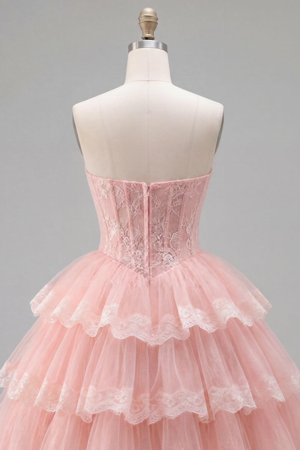 Pink Floral Corset Lace Short Strapless Homecoming Dress with Ruffles