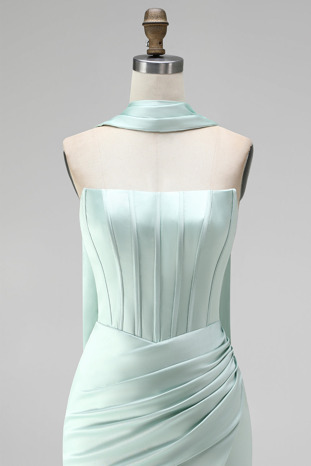 Mint Corset Short Tight Ruched Strapless Homecoming Dress with Slit