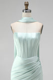 Mint Corset Short Tight Ruched Strapless Homecoming Dress with Slit
