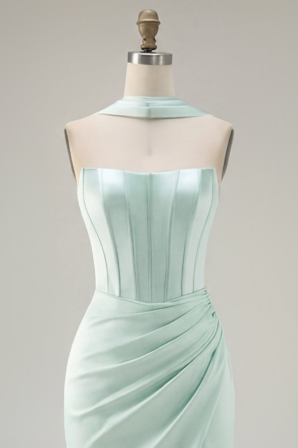 Mint Corset Short Tight Ruched Strapless Homecoming Dress with Slit