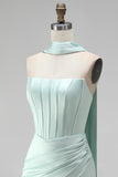 Mint Corset Short Tight Ruched Strapless Homecoming Dress with Slit