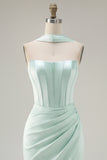 Mint Corset Short Tight Ruched Strapless Homecoming Dress with Slit