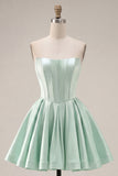 Mint Corset Short A Line Strapless Homecoming Dress