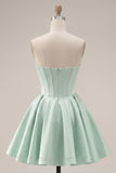 Mint Corset Short A Line Strapless Homecoming Dress
