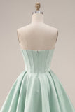 Mint Corset Short A Line Strapless Homecoming Dress