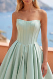 Mint Corset Short A Line Strapless Homecoming Dress