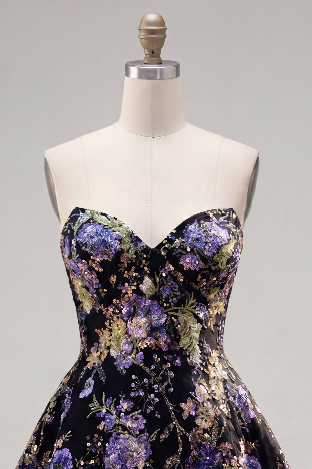 Sparkly Pink Floral Beaded A Line Short Strapless Homecoming Dress