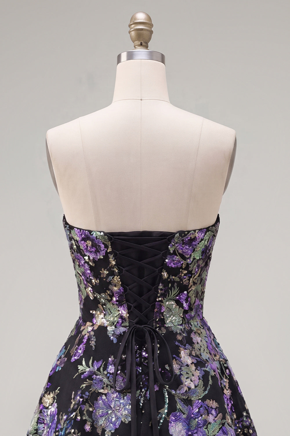 Sparkly Pink Floral Beaded A Line Short Strapless Homecoming Dress
