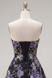 Sparkly Pink Floral Beaded A Line Short Strapless Homecoming Dress