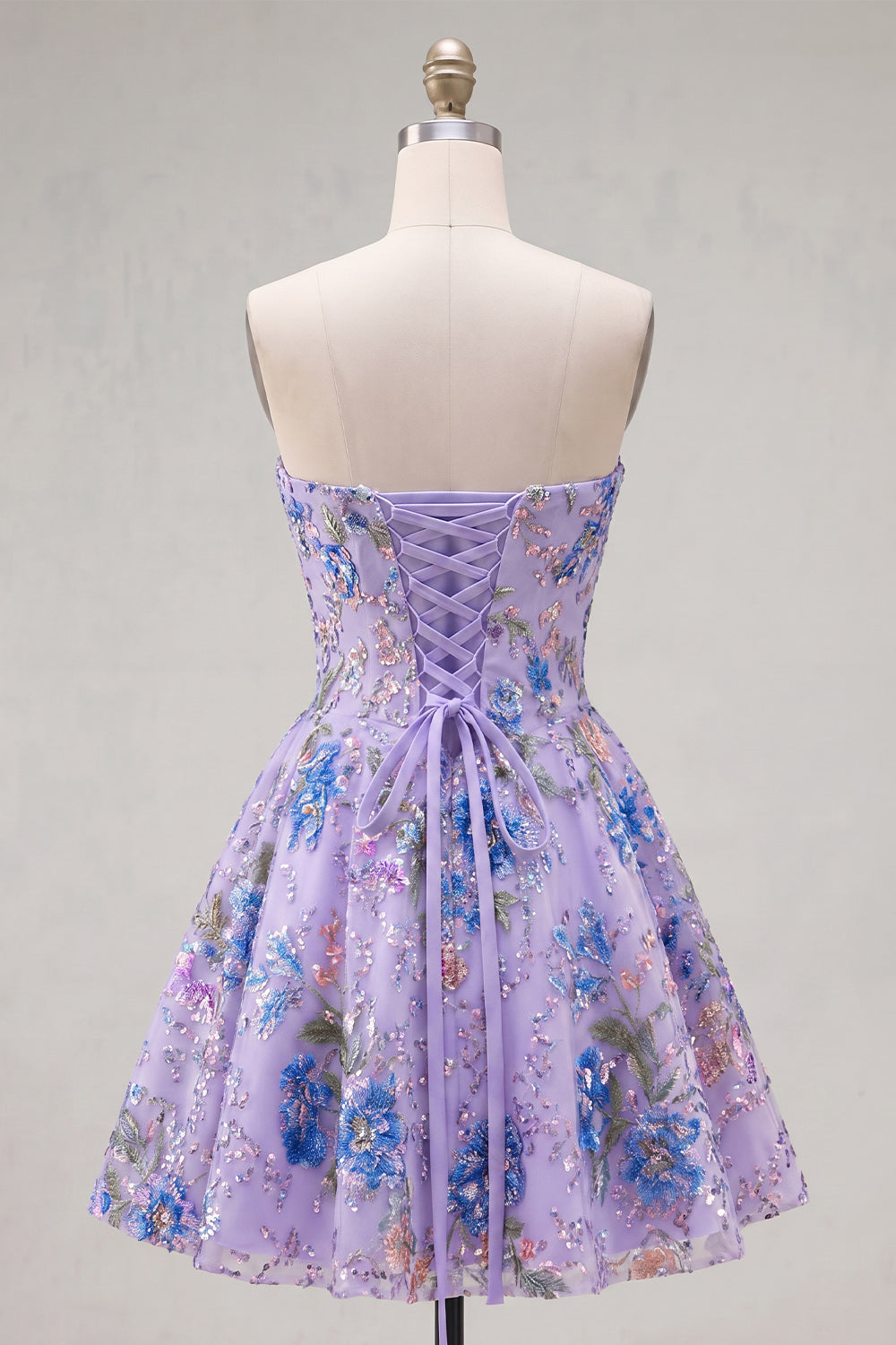 Sparkly Pink Floral Beaded A Line Short Strapless Homecoming Dress
