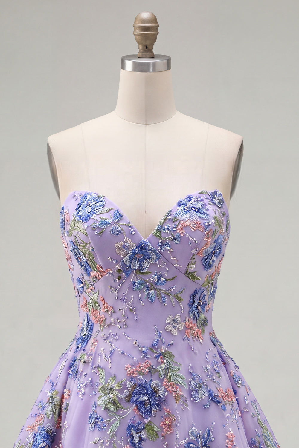 Sparkly Pink Floral Beaded A Line Short Strapless Homecoming Dress