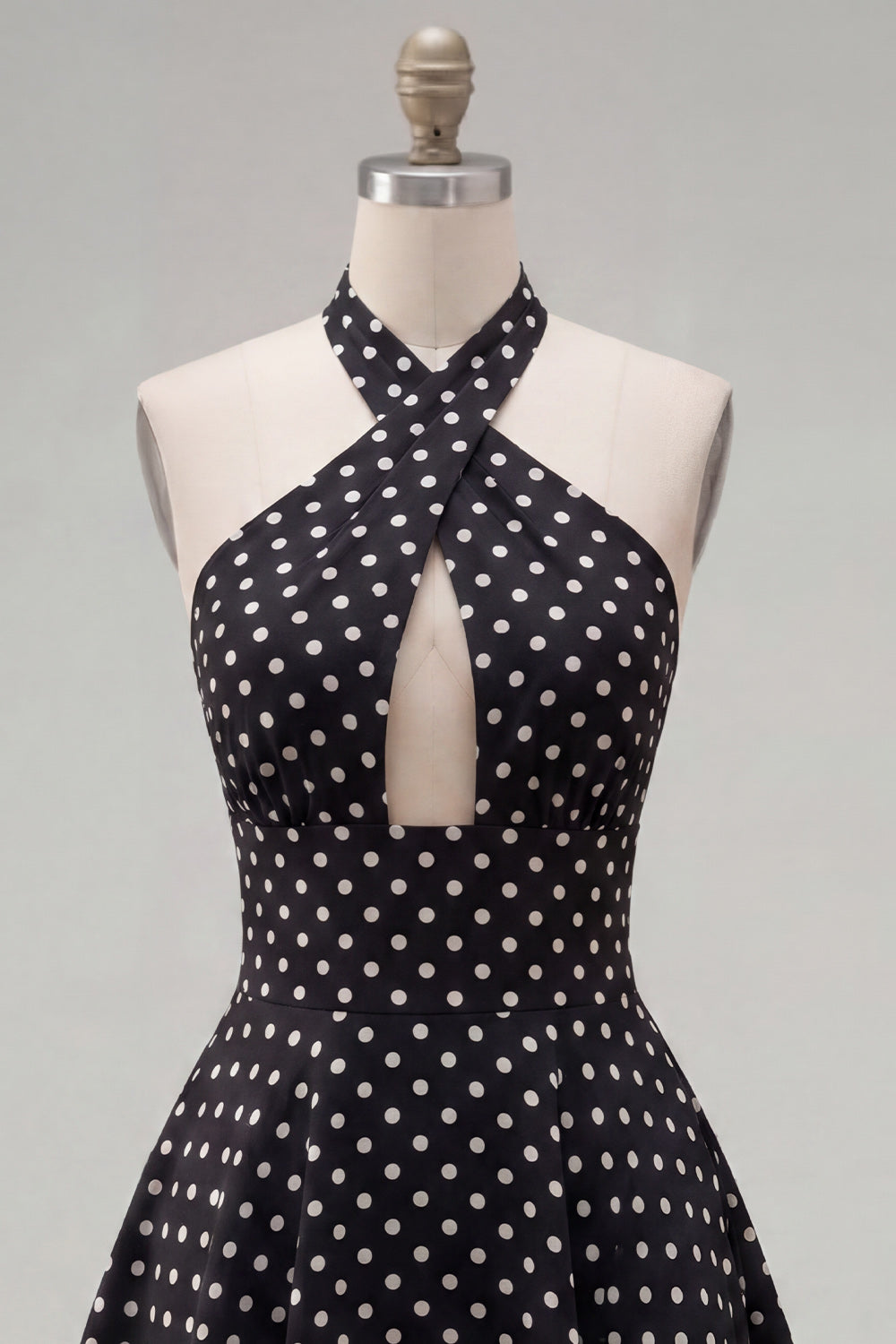 Black White Dot A Line Halter Short Keyhole Homecoming Dress