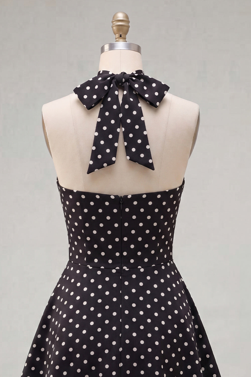 Black White Dot A Line Halter Short Keyhole Homecoming Dress