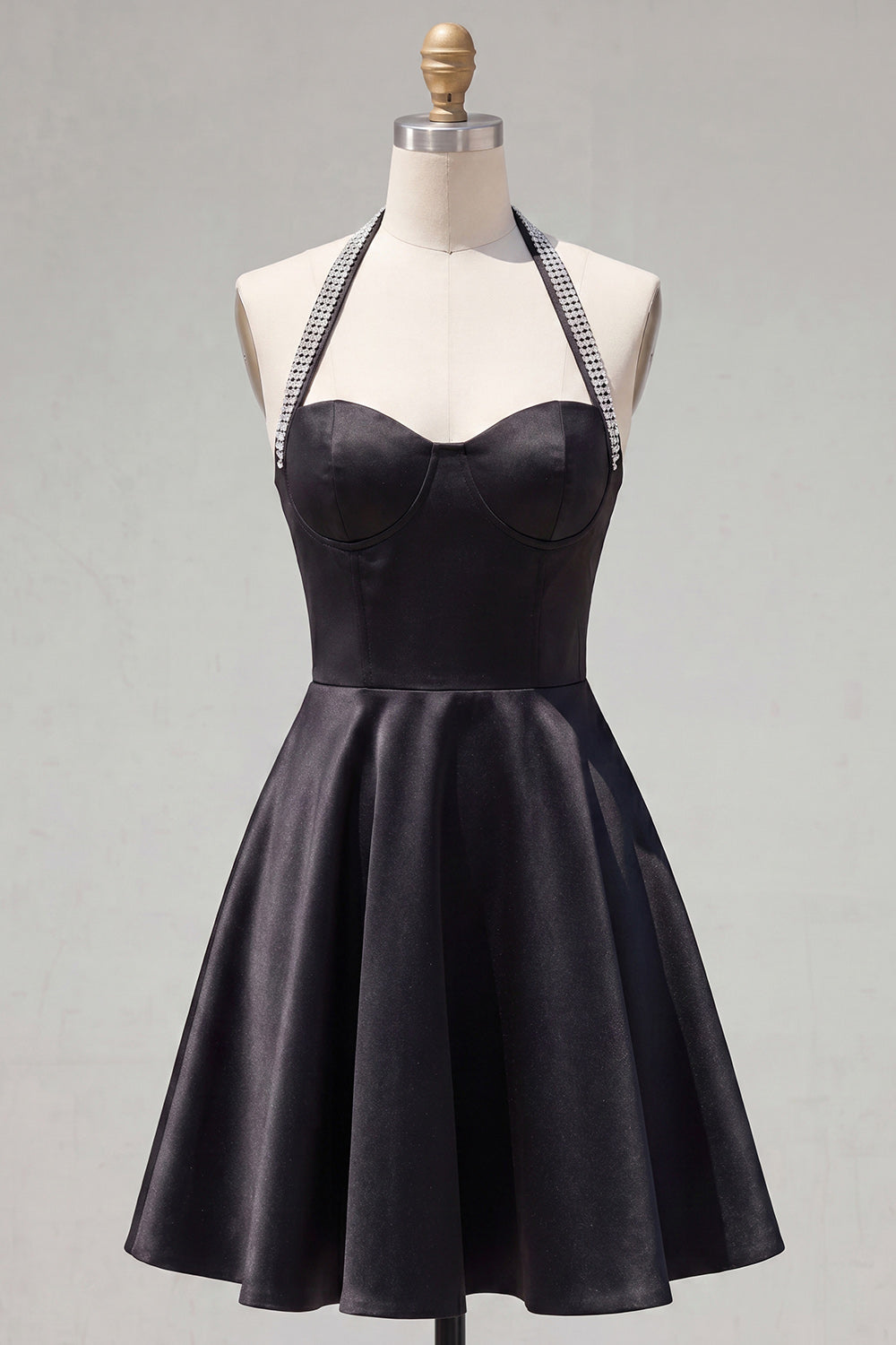 Black A Line Halter Short Homecoming Dress with Beading