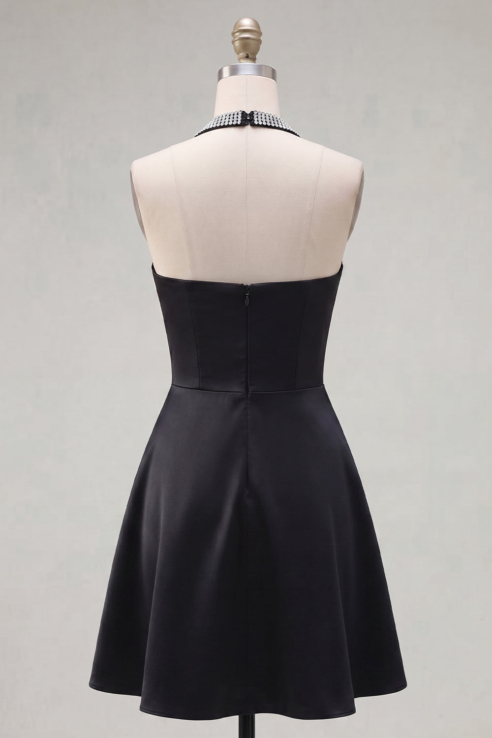Black A Line Halter Short Homecoming Dress with Beading